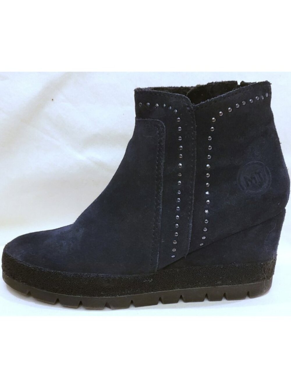 MARCO TOZZI Germany Wedge Ankle Boots Studded Size EU36/US6 Navy Leather/Suede